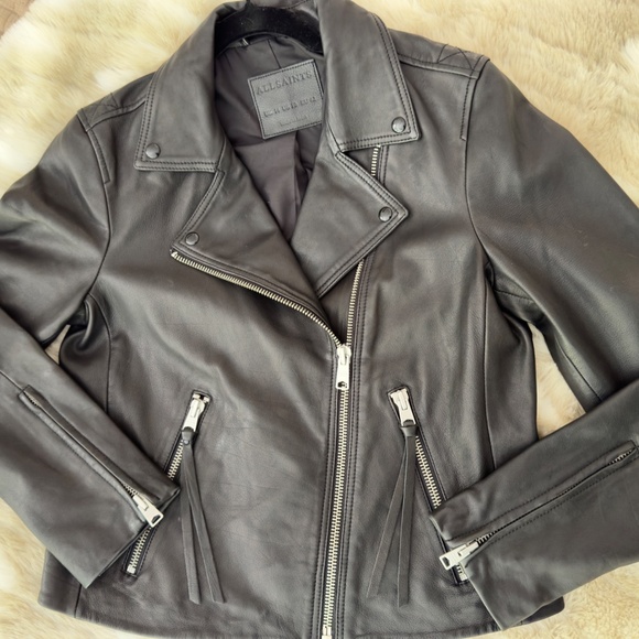 ALLSAINTS Dalby Leather Biker Jacket in Black US 10 LIKE NEW - PRICE FIRM - Picture 2 of 5